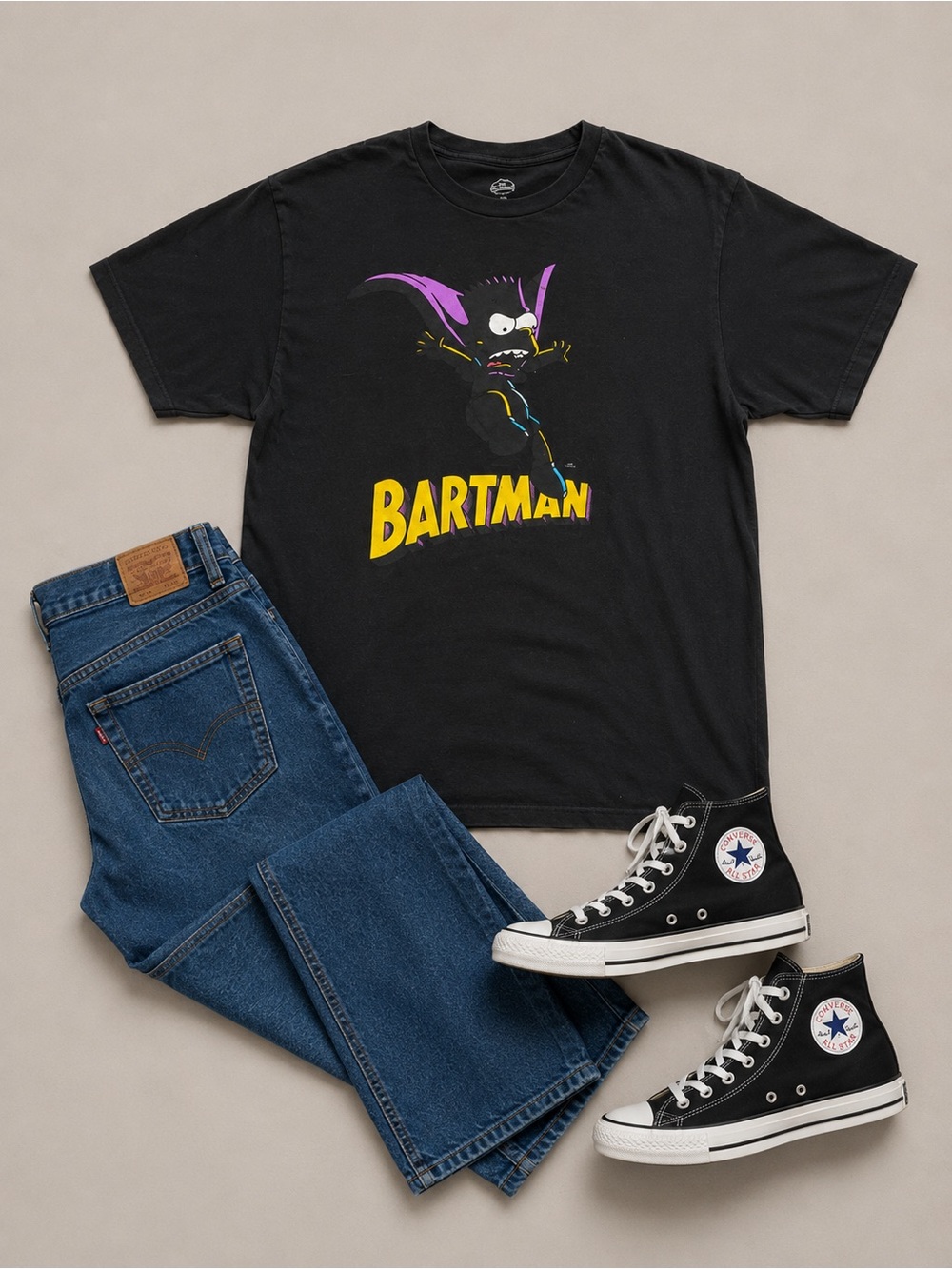 Bartman Graphic TShirt Size XL Black Simpsons Bart Simpson Superhero Tee Cartoon